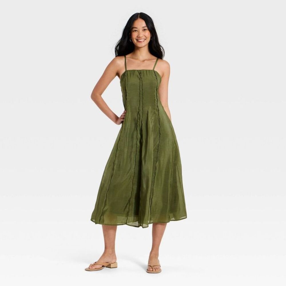 Women's Cami Midi Dress - A New Day Olive Green S